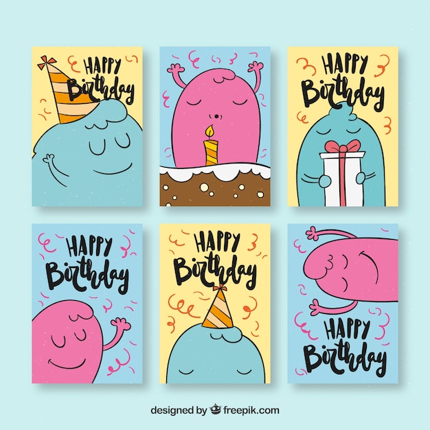 Vector hand drawn bithday cards collection