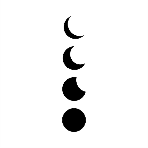 Hand drawn black celestial moon phases with stars isolated on white background