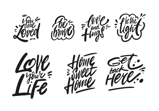 Hand drawn black color calligraphy phrases set. sketch illustration.