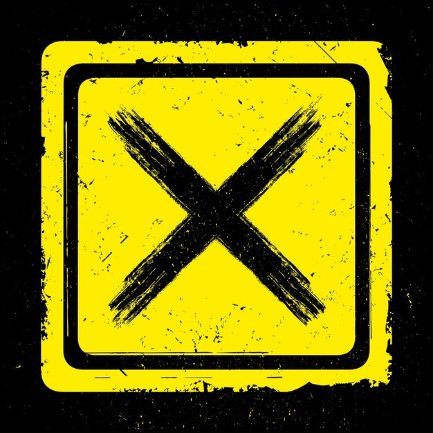 Vector hand drawn black cross sign on yellow