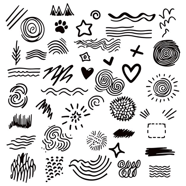 Vector hand drawn black elements scribble set