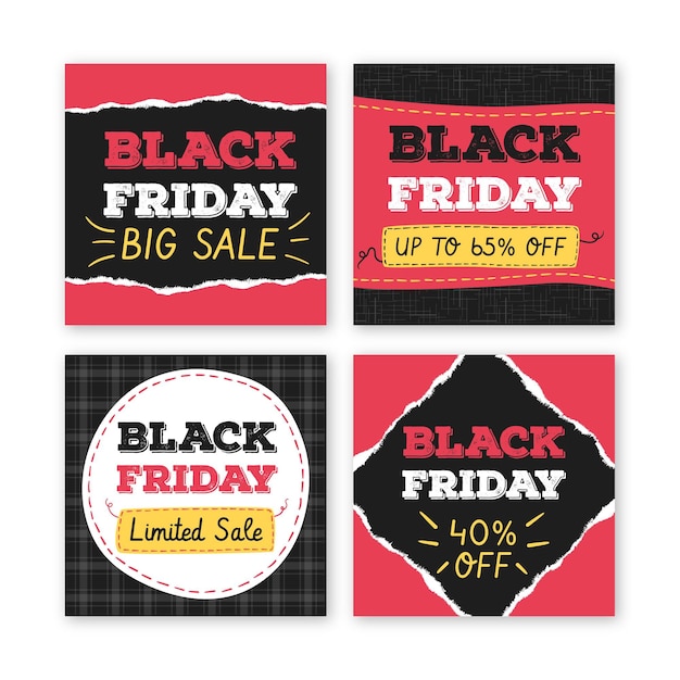 Vector hand drawn black friday instagram post collection