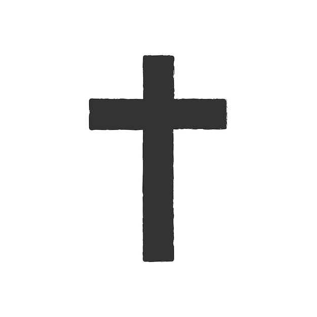 Ручной обращается черный гранж значок креста простой христианский крест знак раскрашенный вручную крест