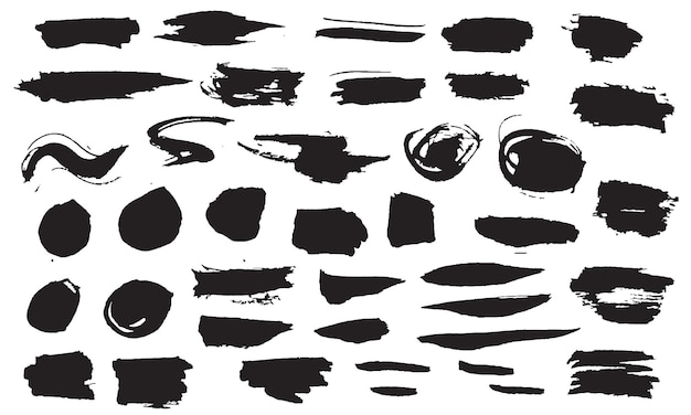 Hand drawn black ink brush strokes set