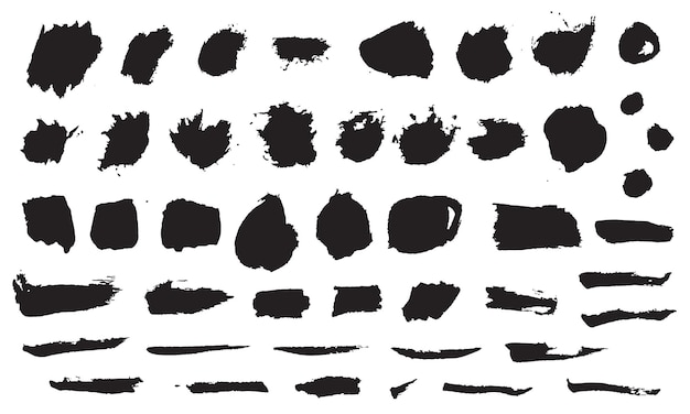 Hand drawn black ink brush strokes set