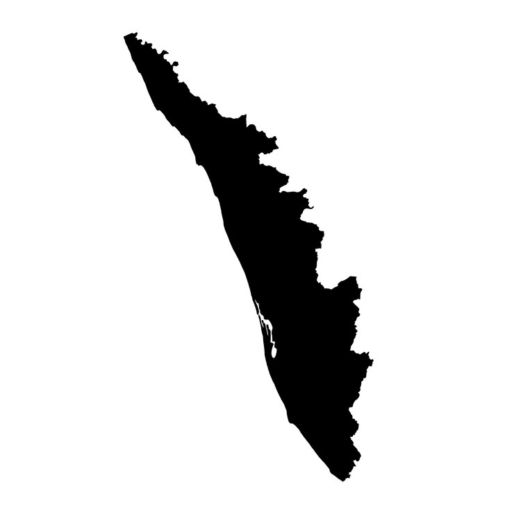 Vector hand drawn black map of kerala indian state silhouette geography vector isolated on white back