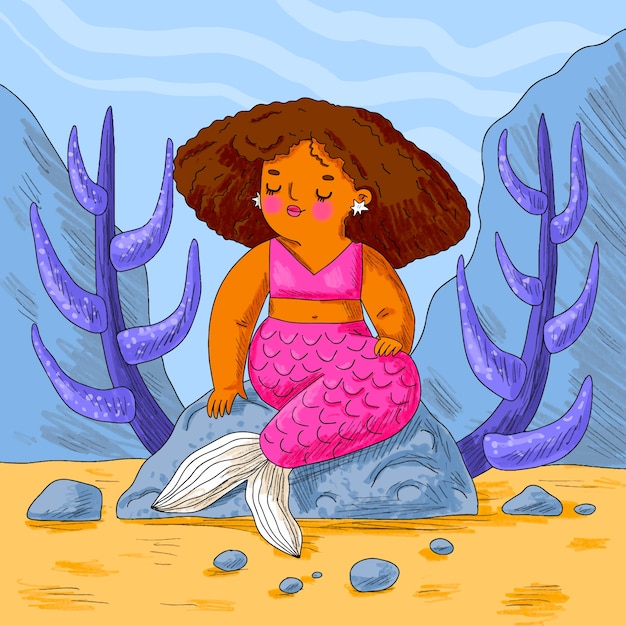 Premium Vector Hand drawn black mermaid illustration