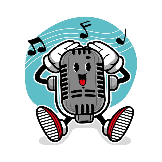 Hand drawn black microphone cartoon illustration