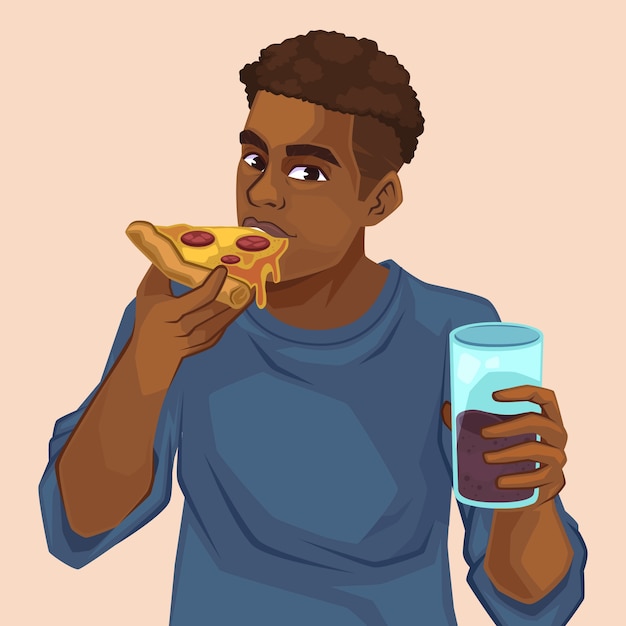 手描きの黒人が食べているイラスト