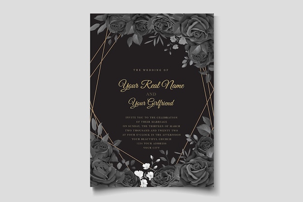 hand drawn black roses invitation card