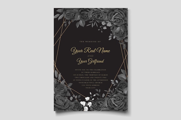 Hand drawn black roses invitation card