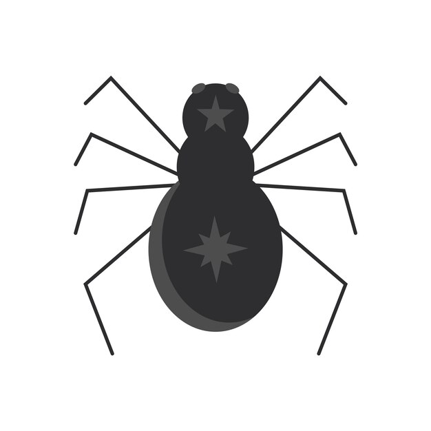 Hand drawn black scary spider halloween icon in flat style