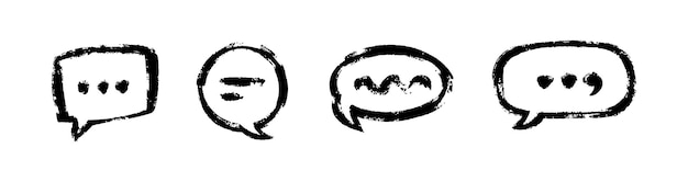 Hand drawn black speech bubble on white Mind clouds templates set Abstract sketches