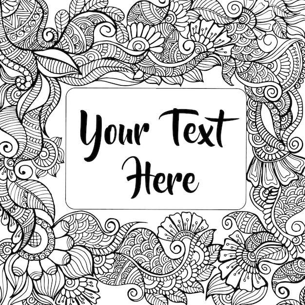 Vector hand drawn black & white adult coloring background