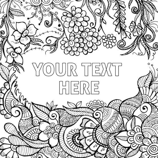 Hand Drawn Black & White Adult Coloring Background