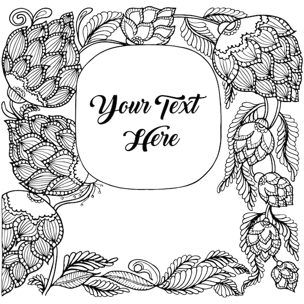 Hand drawn black & white adult coloring background