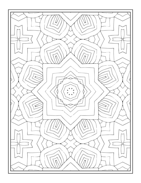 Hand drawn black white adult mandala coloring page