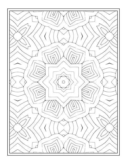 Hand drawn black white adult mandala coloring page