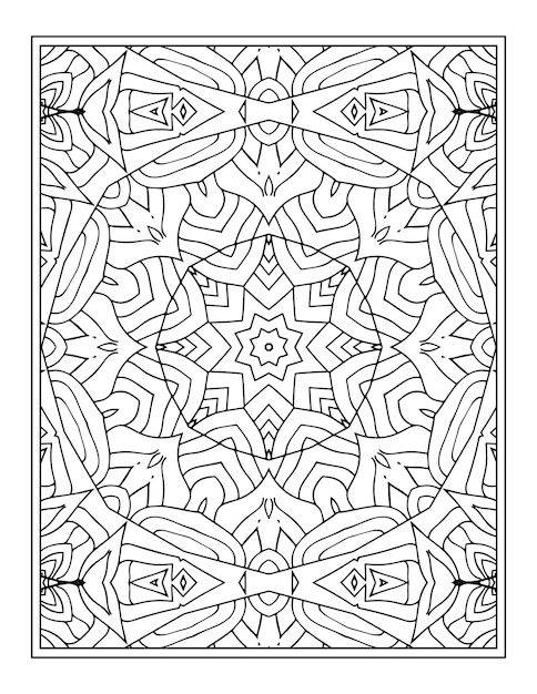 Hand drawn black white adult mandala coloring page