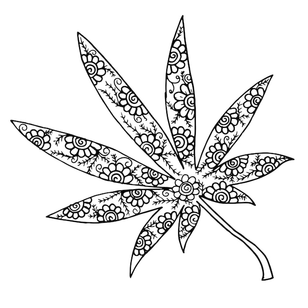 Vector hand drawn black and white autumn leaf