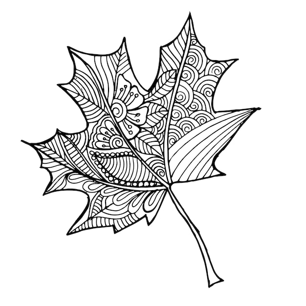 Hand Drawn Black and White Autumn Leaf