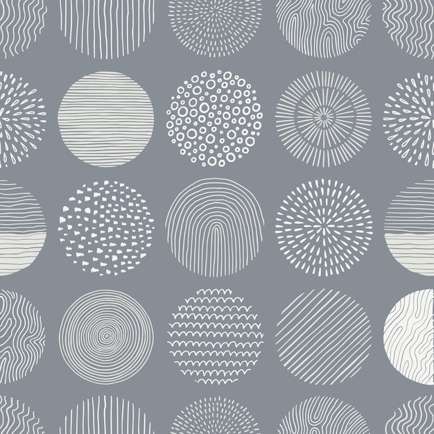 Hand drawn black white circle seamless pattern Doodle style abstracrt textured scribble stripped dot circle element pattern Monochrome background