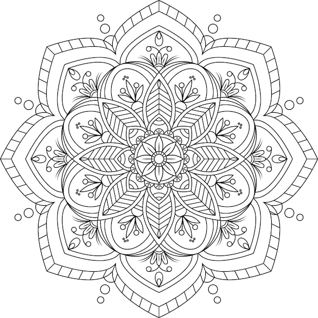 Hand drawn black and white mandala isolated on a white background.