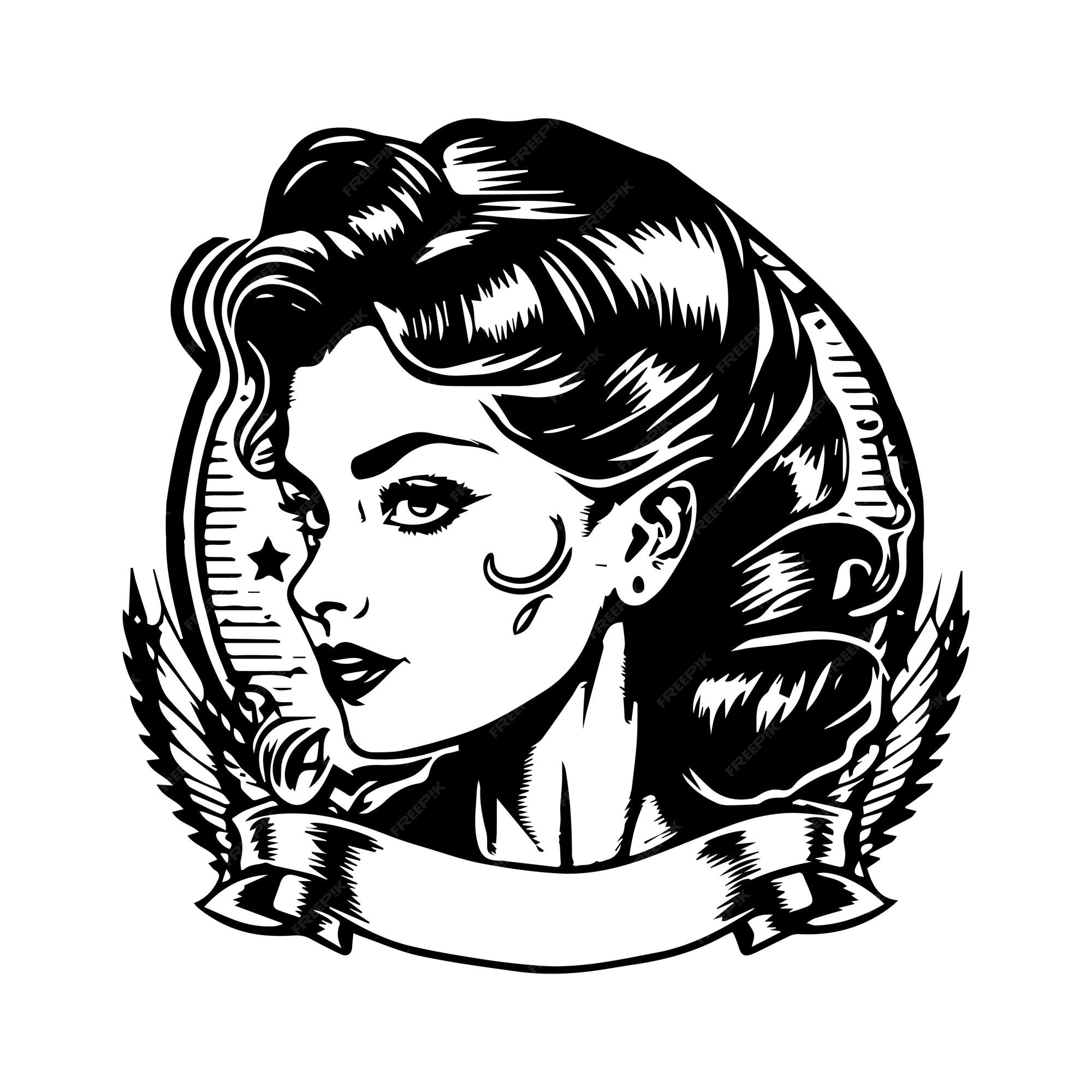 Girl profile face with closed eyes dotwork tattoo with dots shading, depth  illusion, tippling tattoo. Hand drawing emblem on black background for body  art, sketch monochrome logo. Vector illustration 25851790 Vector Art