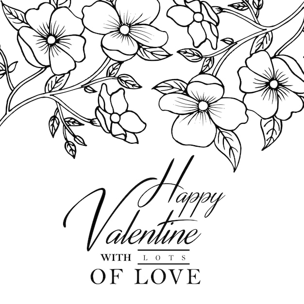 Hand drawn black and white valentine floral background