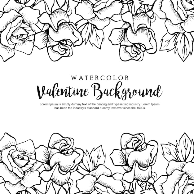 Hand Drawn Black and White Valentine Floral Background