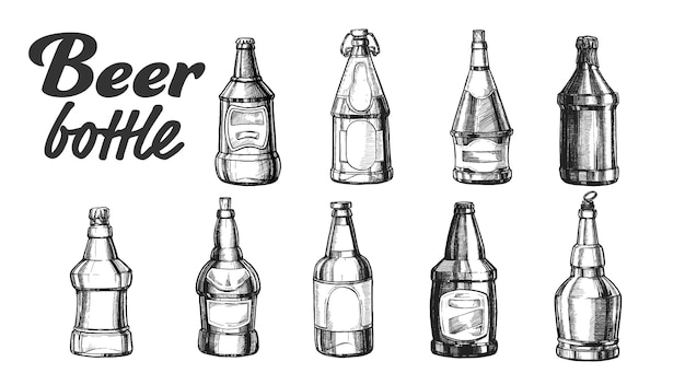 Hand Drawn Blank Closed Beer Bottle Set