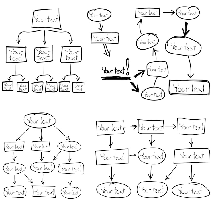 Vector hand drawn blank hierarchy diagram flow chart vector in red color