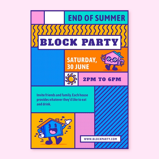 Vector hand drawn block party flyer template
