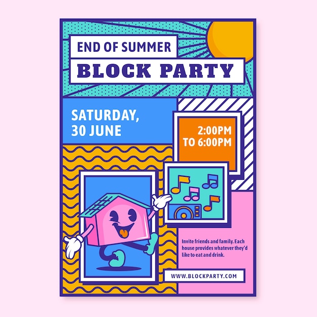 Vector hand drawn block party flyer template