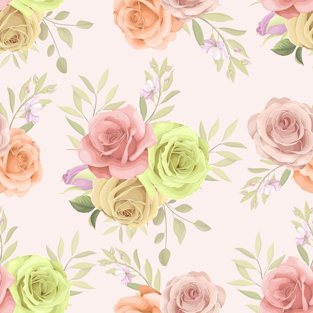 Hand drawn blooming rose flower seamless pattern design