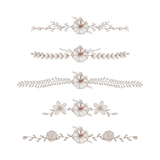 Vector hand drawn blossom flower line divider decoration collection