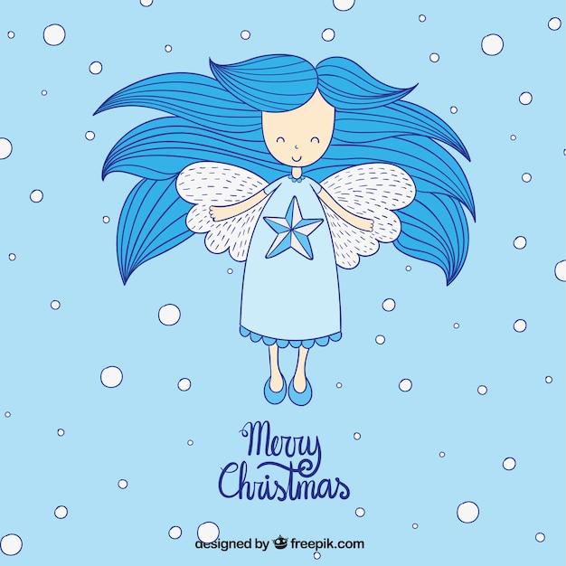 Vector hand drawn blue angel card