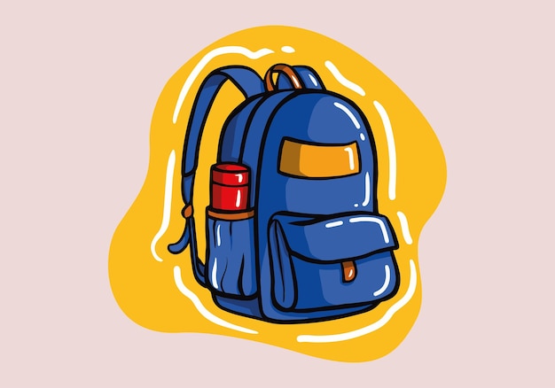 Hand drawn blue Backpack, school bag. Education and back to school concept.vector icon. Cartoon