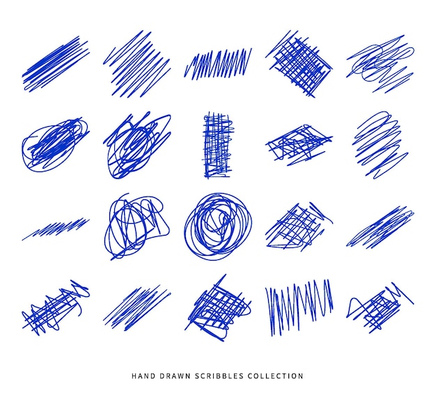 Vector hand drawn blue ink pen scribbles collection