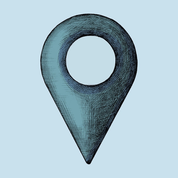 Vector hand-drawn blue location pin illustration