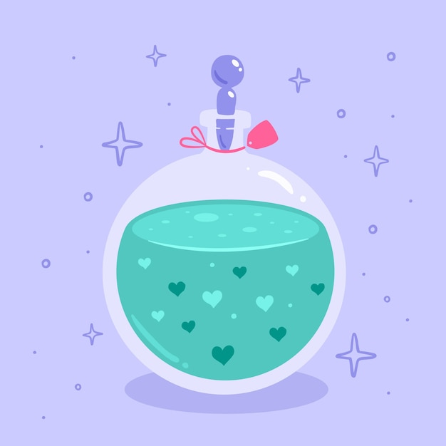 Hand drawn blue love potion illustration