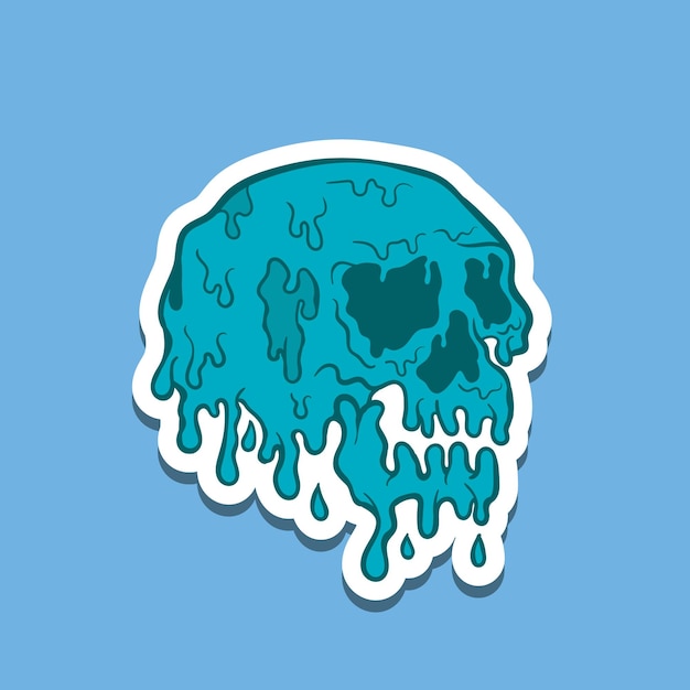 Vector hand drawn blue melting skull vintage doodle illustration for stickers poster etc