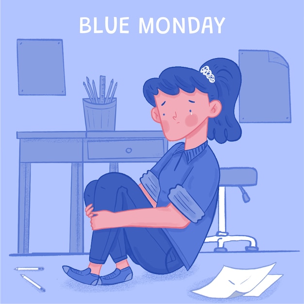 手描きの青い月曜日のイラスト