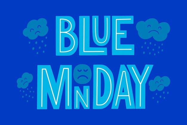 Vector hand drawn blue monday text illustration