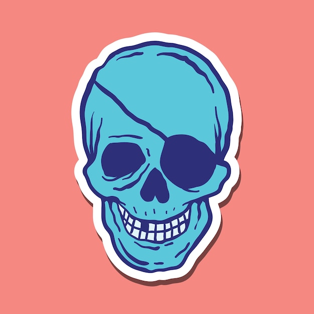 Vector hand drawn blue skull vintage doodle illustration for stickers poster etc