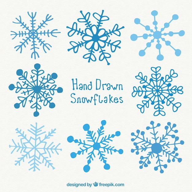 Hand drawn blue snowflakes