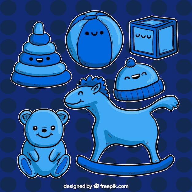 Vector hand drawn blue toys