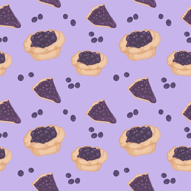 hand drawn blueberry pie pattern