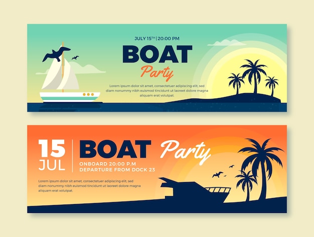 Vector hand drawn boat party horizontal banner template