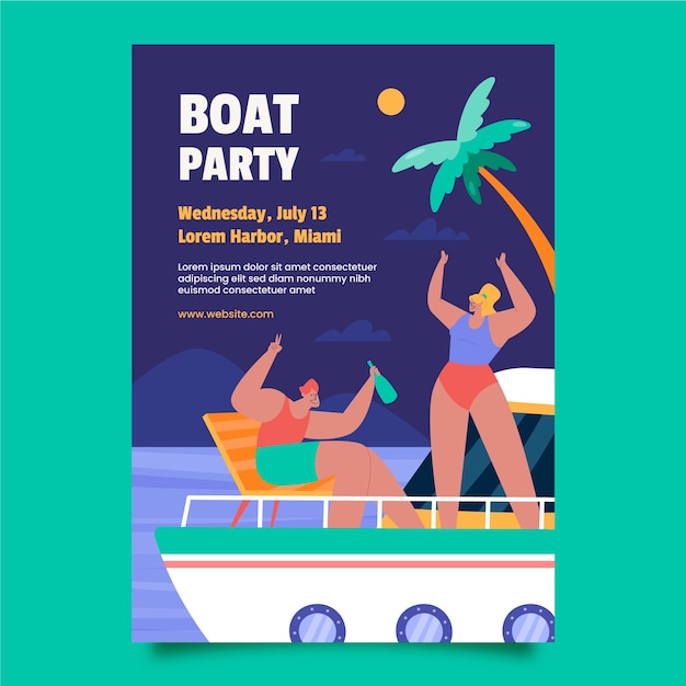 Vector hand drawn boat party poster